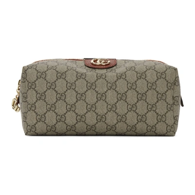 Shop Gucci Beige & Red Medium Ophidia Cosmetic Pouch