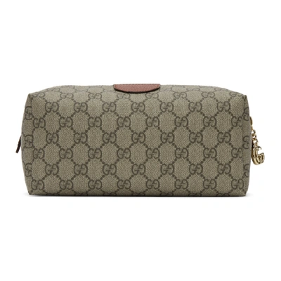 Shop Gucci Beige & Red Medium Ophidia Cosmetic Pouch