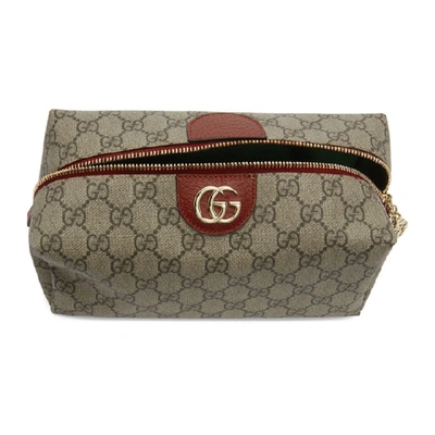 Shop Gucci Beige & Red Medium Ophidia Cosmetic Pouch