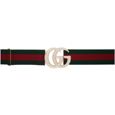 Shop Gucci Green And Red Elastic Web Double G Belt In 8481 Grey