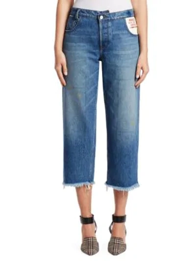 Shop Monse Leather Pocket Cropped Jeans In Blue