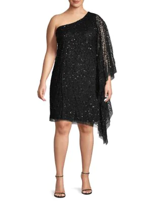 black embellished shoulder shift dress