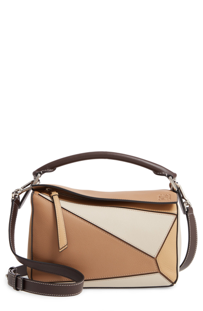 Shop Loewe Small Puzzle Calfskin Leather Bag - Brown In Mocca Multi