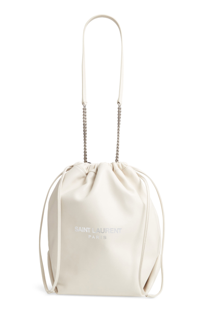 Shop Saint Laurent Teddy Leather Bucket Bag - Ivory In Cremasoft