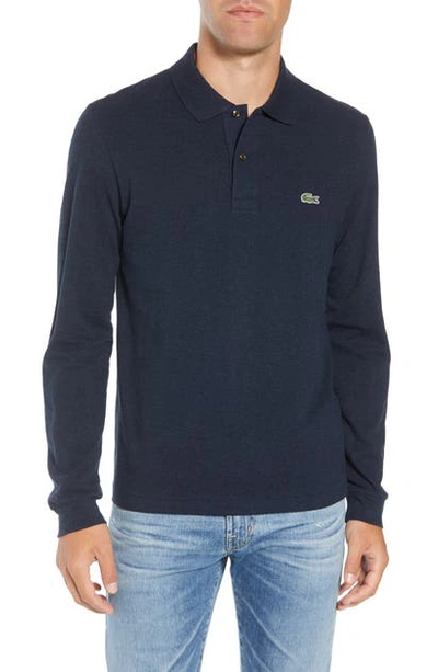 Shop Lacoste Regular Fit Long Sleeve Pique Polo In Eclipse Blue Chine