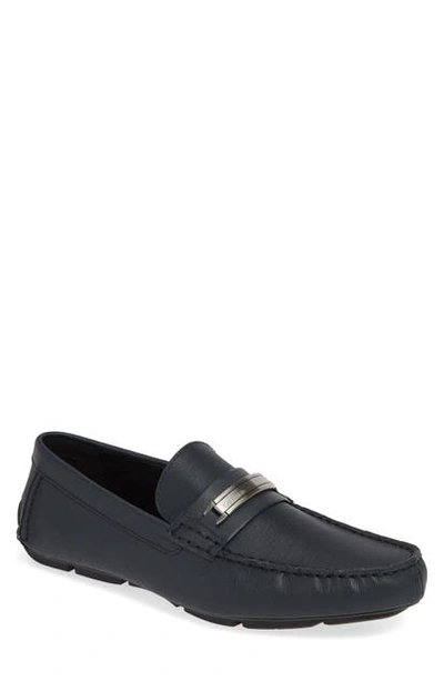 Shop Calvin Klein Kolton Driving Moccasin In Dark Navy Leather