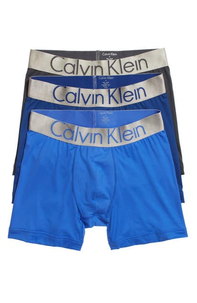 Shop Calvin Klein Steel Micro 3-pack Boxer Briefs In Blue Multi