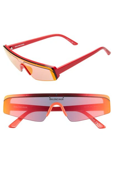 Shop Balenciaga 99mm Shield Sunglasses - Shiny Solid Red/ Red