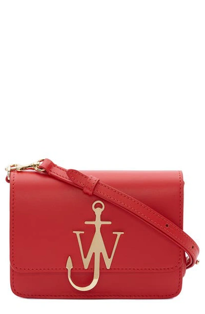 Shop Jw Anderson Logo Leather Crossbody Bag - Red In Scarlet