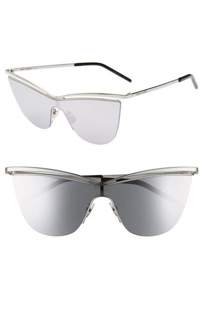 Shop Saint Laurent 134mm Cat Eye Shield Sunglasses - Silver/ Silver