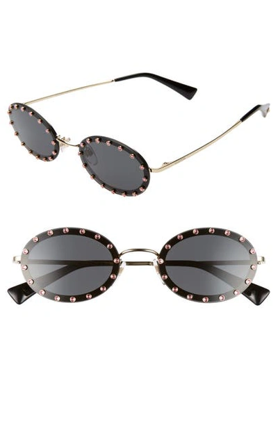 Shop Valentino 51mm Crystal Rockstud Oval Sunglasses - Black/ Lite Gold Solid