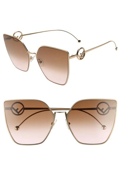 Shop Fendi 63mm Oversized Sunglasses - Gold/ Pink