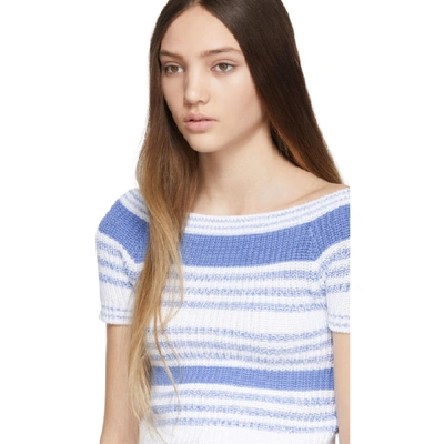 Shop Red Valentino White And Blue Off-the-shoulder Sweater In Vb0 White