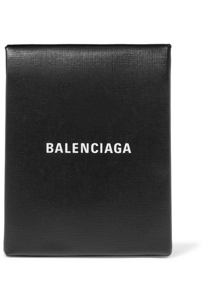 Shop Balenciaga Shopping Envelope Printed Textured-leather Clutch In Black