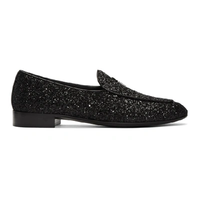 Shop Giuseppe Zanotti Black Glitter Loafers In Glitter Ner