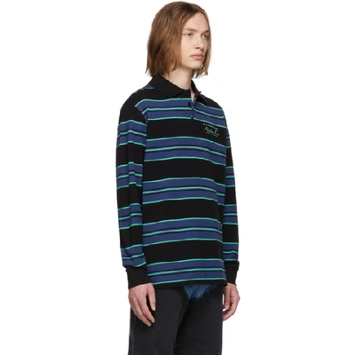 Shop Martine Rose Blue Jacquard Long Sleeve Polo In Blk Blu Str