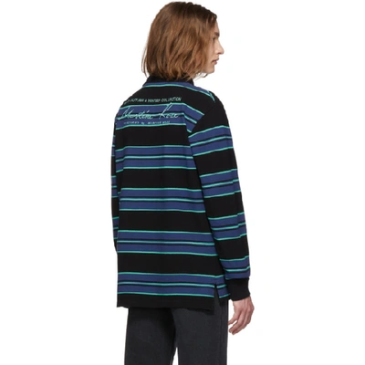 Shop Martine Rose Blue Jacquard Long Sleeve Polo In Blk Blu Str