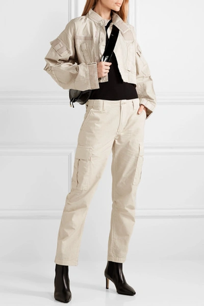 Shop Re/done Cropped Cotton-ripstop Jacket In Beige