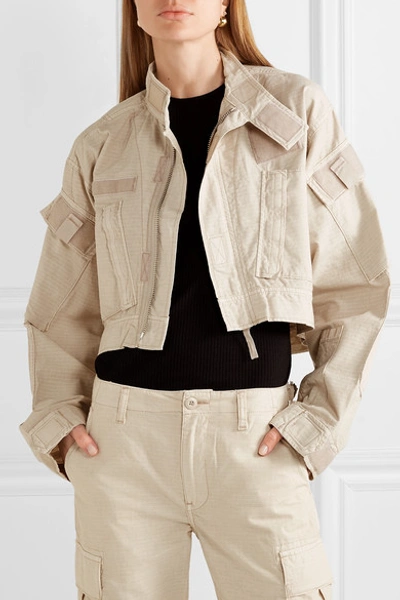 Shop Re/done Cropped Cotton-ripstop Jacket In Beige