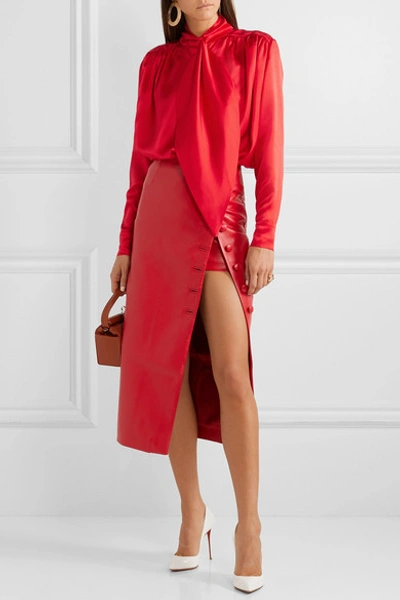 Shop Materiel Pussy-bow Silk-satin Blouse In Red