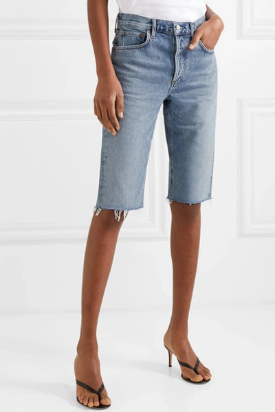 Shop Agolde Carrie Denim Shorts In Mid Denim