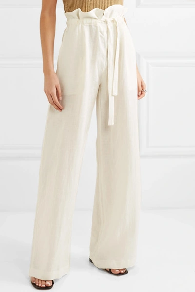 Shop Nili Lotan Esmae Linen Wide-leg Pants In White