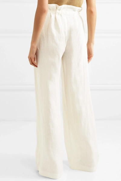 Shop Nili Lotan Esmae Linen Wide-leg Pants In White