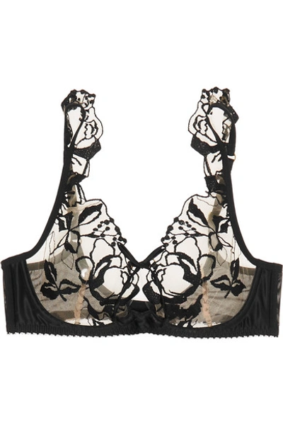 Shop Agent Provocateur Francesca Embroidered Tulle And Satin Underwired Bra In Black