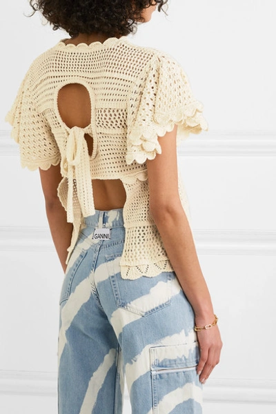 Shop Alexa Chung Open-back Scalloped Crochet-knit Cotton-blend Top In Ecru