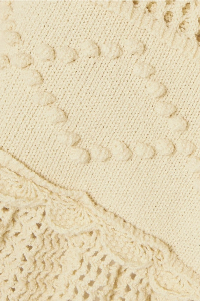 Shop Alexa Chung Open-back Scalloped Crochet-knit Cotton-blend Top In Ecru