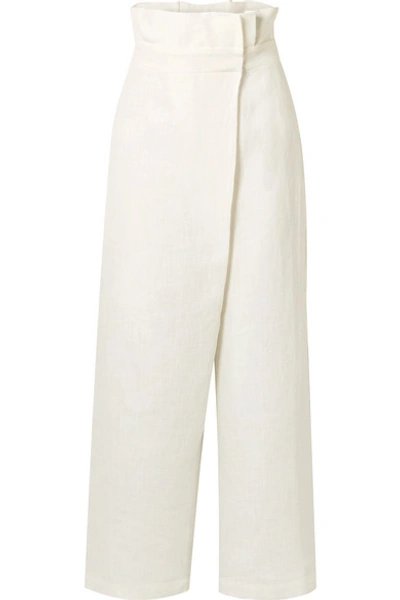 Shop Mara Hoffman + Net Sustain Nikko Wrap-effect High-rise Wide-leg Pants In White