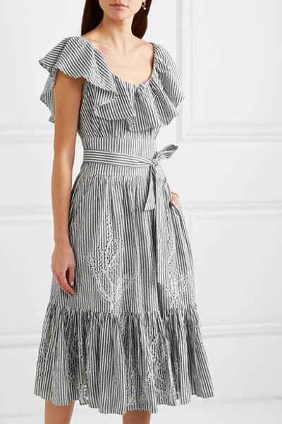 Tory Burch Ruffled Striped Broderie Anglaise Cotton-seersucker Dress In  Cotton Stripe | ModeSens