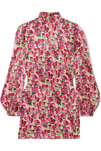 Shop Raquel Diniz Elle Floral-print Silk-satin Mini Dress In Pink