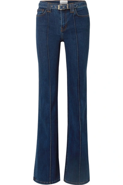 Shop Current Elliott The Admirer Belted High-rise Flared Jeans In Dark Denim