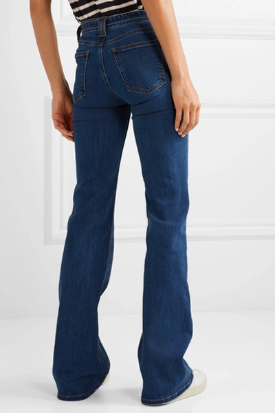 Shop Current Elliott The Admirer Belted High-rise Flared Jeans In Dark Denim