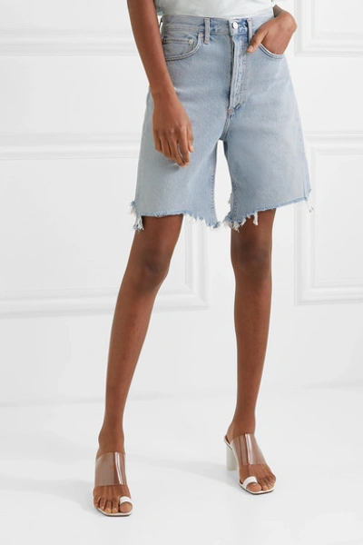 Shop Agolde '90s Distressed Denim Shorts In Light Denim