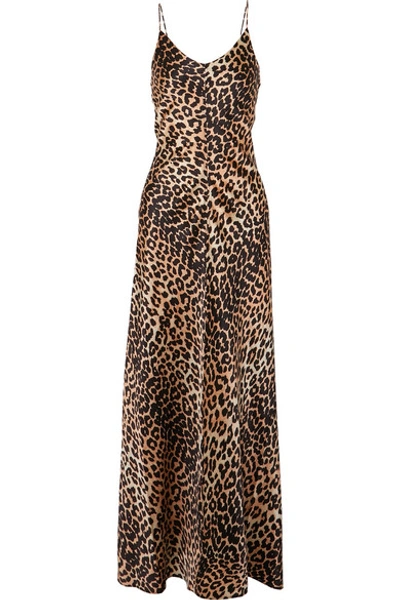 Shop Ganni Leopard-print Stretch-silk Satin Maxi Dress In Leopard Print