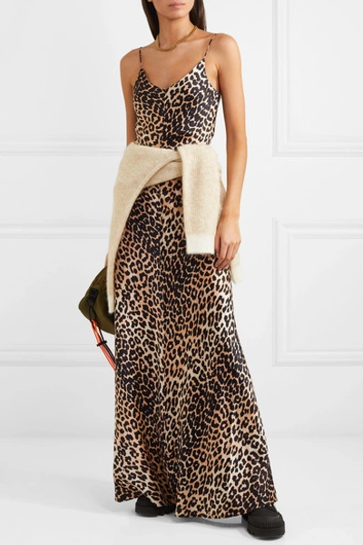 Shop Ganni Leopard-print Stretch-silk Satin Maxi Dress In Leopard Print
