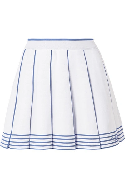 Shop Adam Selman Sport Pleated Striped Knitted Mini Skirt In White