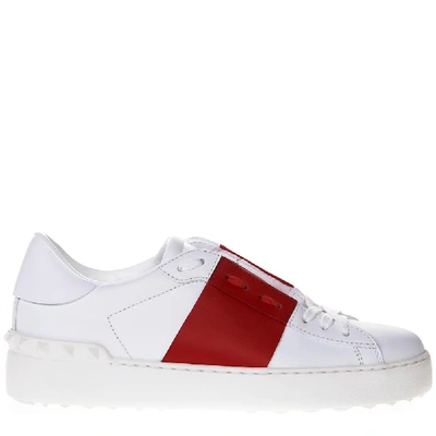 Shop Valentino Garavani Rockstud Untitled Sneakers In White/red