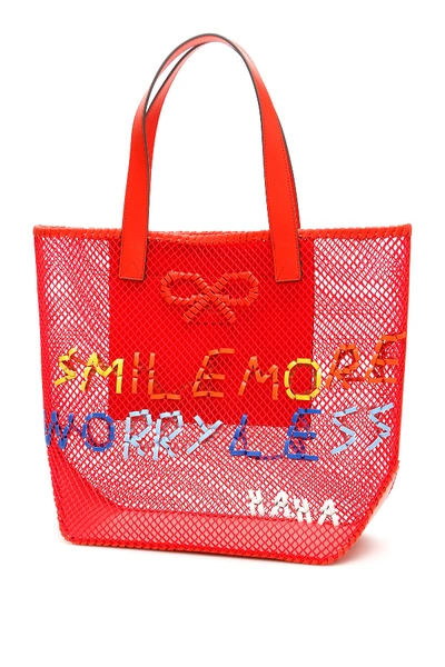 Shop Anya Hindmarch Smile More Tote Bag In Red