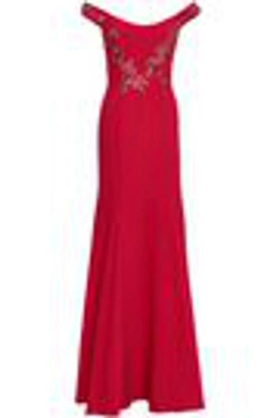 Shop Marchesa Notte Off-the-shoulder Embellished Cady Gown In Red