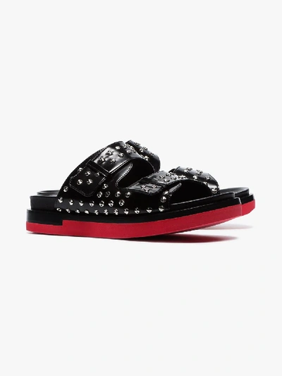 Shop Alexander Mcqueen Black Studded Double-strap Leather Sandals In 1091 Black/silver/red