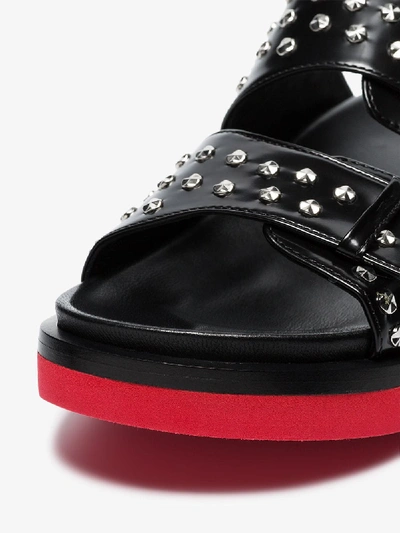 Shop Alexander Mcqueen Black Studded Double-strap Leather Sandals In 1091 Black/silver/red