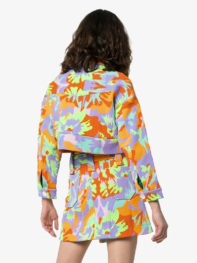 Shop Cap Celeste Jacquard Cropped Jacket In Camo Flower Neon