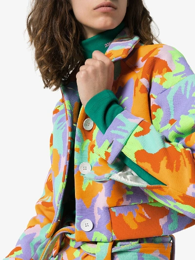 Shop Cap Celeste Jacquard Cropped Jacket In Camo Flower Neon