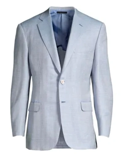 Shop Brioni Sky Blue Virgin Wool, Silk & Linen Herringbone Sportcoat