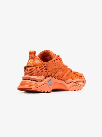 Shop Calvin Klein 205w39nyc Orange Strike Chunky Low Top Leather Sneakers