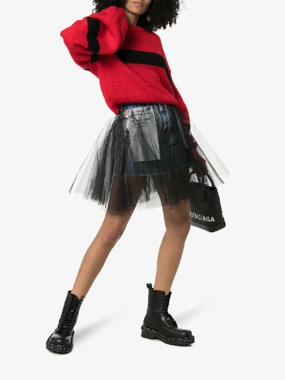 Shop Ben Taverniti Unravel Project Unravel Project Denim And Tulle Mini-skirt In 102 - Blue