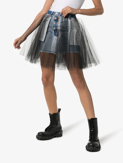 Shop Ben Taverniti Unravel Project Unravel Project Denim And Tulle Mini-skirt In 102 - Blue